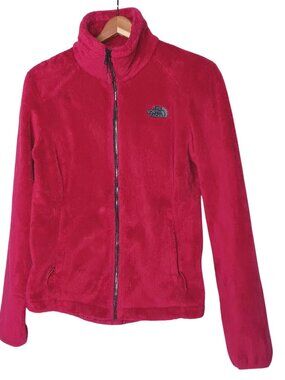 The North Face Osito Jacket XS Hot Pink Plush Teddy Fleece Zip Silver READ